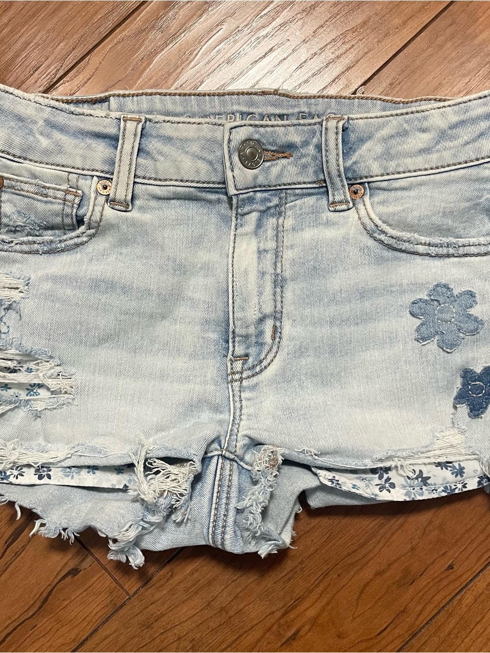 American Eagle Outfitters Light Blue Distressed Denim Shorts